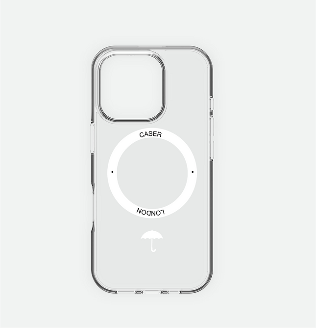 Slim Clear iPhone 16 Case with White MagSafe Ring - Umbrella Icon | The Iconic Case