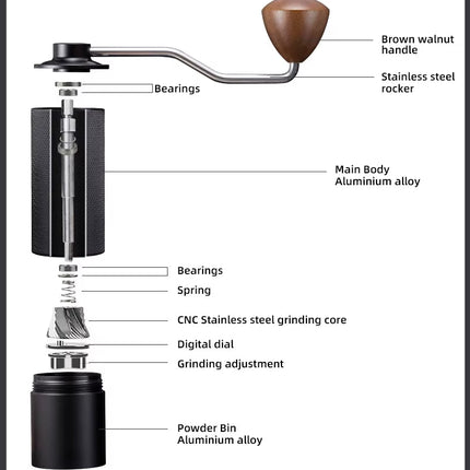 COFFA Manual Coffee Grinder Stainless Steel Burr Adjustable Hand Crank Portable