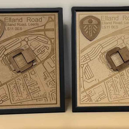 LUFC Elland Road Framed Wall Art 3D Laser Engraved Stadium Wooden Print Gift