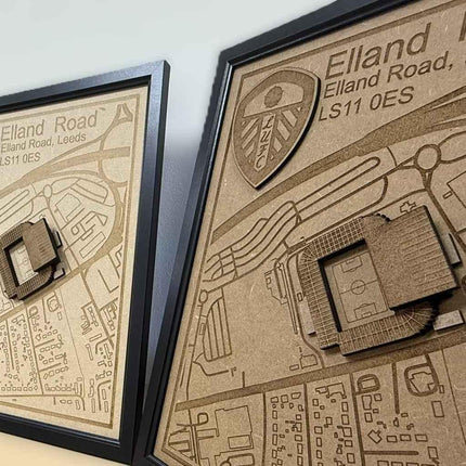 LUFC Elland Road Framed Wall Art 3D Laser Engraved Stadium Wooden Print Gift