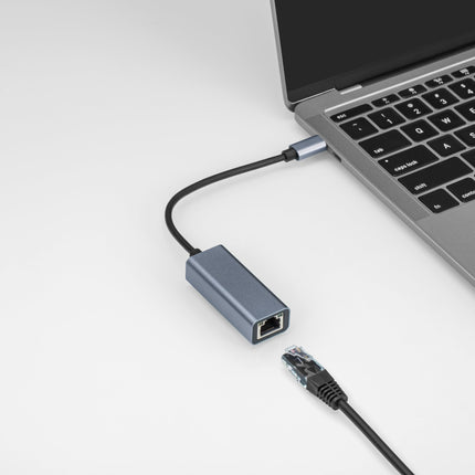 Maplin USB-C to Gigabit RJ45 Ethernet Network LAN Adapter - Black, 0.25m