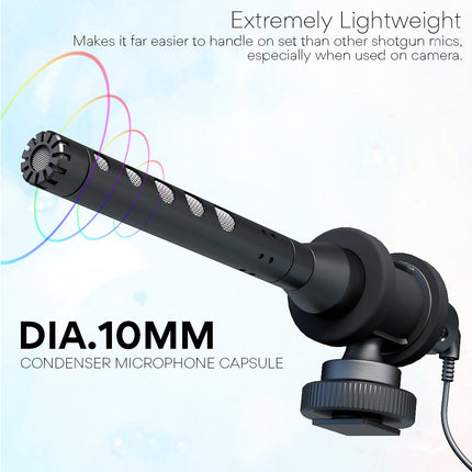 ProSound Shotgun Microphone Super Cardioid Electret Condenser 3.5mm Jack Cold Shoe Mount
