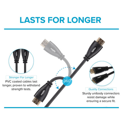 Maplin Thin HDMI to HDMI 4K Ultra HD Cable with Ethernet & Gold Connectors - Black, 3m