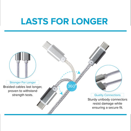 Maplin USB-C to USB-A Braided Cable - Silver, 0.25m