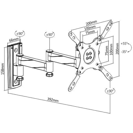 ProperAV TV Wall Bracket for Motorhome / RV / Caravan / Boat (13" – 43” / 15kg Capacity / VESA Max. 200x200) – Silver