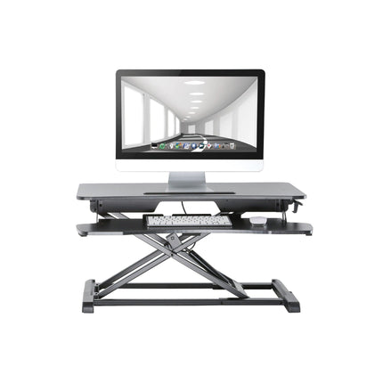 ProperAV Two Tier Worktop Stand Up Desk Converter with Gas Spring Lift & Variable Height Settings - Black