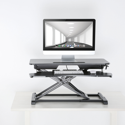 ProperAV Two Tier Worktop Stand Up Desk Converter with Gas Spring Lift & Variable Height Settings - Black