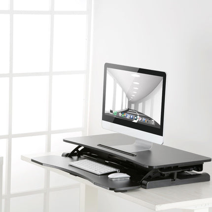 ProperAV Two Tier Worktop Stand Up Desk Converter with Gas Spring Lift & Variable Height Settings - Black