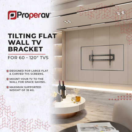 ProperAV Flat TV Wall Bracket (60" - 120" / 120kg Capacity / VESA Max. 900x600) - Black