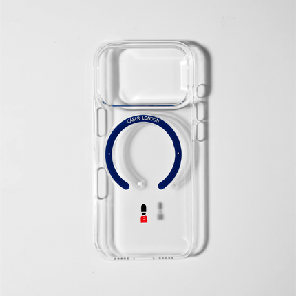 Slim Clear iPhone 17 Pro Max Case with Royal Blue MagSafe Ring - King's Guard | The Iconic Slim