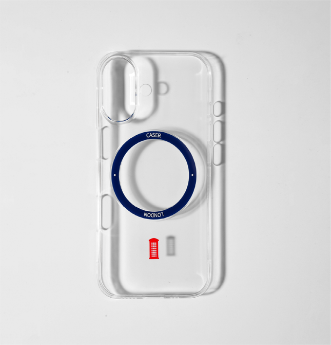 Slim Clear iPhone 17 Case with Royal Blue MagSafe Ring - Telephone Box | The Iconic Slim