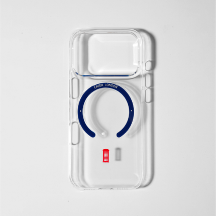 Slim Clear iPhone 17 Case with Royal Blue MagSafe Ring - Telephone Box | The Iconic Slim