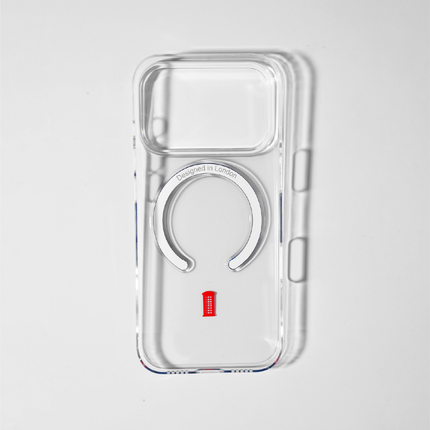 Slim Clear iPhone 17 Pro Max Case with Royal Blue MagSafe Ring - Telephone Box | The Iconic Slim