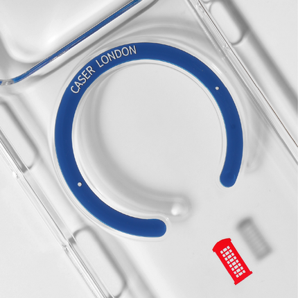 Slim Clear iPhone 17 Pro Case with Royal Blue MagSafe Ring - Telephone Box | The Iconic Slim