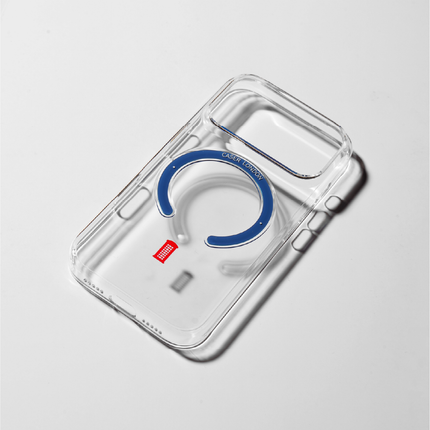 Slim Clear iPhone 17 Pro Case with Royal Blue MagSafe Ring - Telephone Box | The Iconic Slim