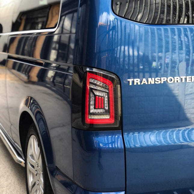 For VW T5 Transporter MK3.1 LED Rear Tailgate Lights Clear Lens Full Frame LED Light Bar – Van-X