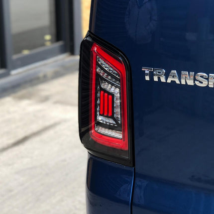 For VW T5 Transporter MK3.1 Tailgate LED Rear Lights Smoked Full Frame Light Bar Upgrade – Van-X