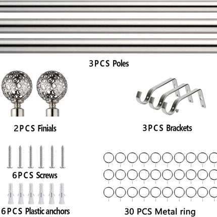 Curtain Pole Globe Ball finials Extendable Curtain Pole 120-300 cm Satin