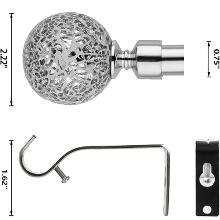 Curtain Poles Mosaic ball finials Extendable Set 70 to 120cm Chrome