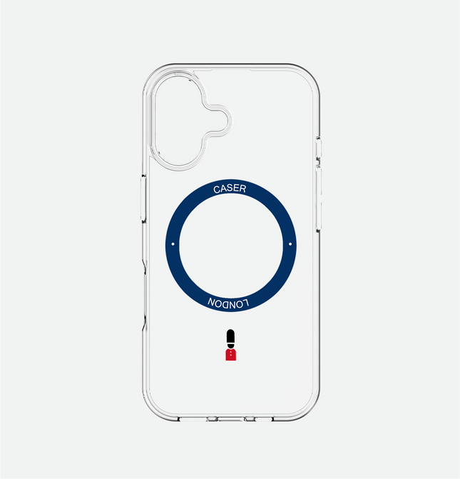 Slim Clear iPhone 16 Case with Royal Blue MagSafe Ring - King's Guard | The Iconic Case
