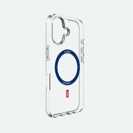 Slim Clear iPhone 16 Pro Case with Royal Blue MagSafe Ring - Telephone Box | The Iconic Case