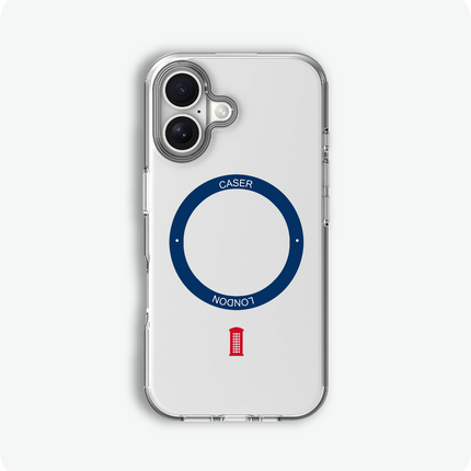 Slim Clear iPhone 16 Pro Case with Royal Blue MagSafe Ring - Telephone Box | The Iconic Case