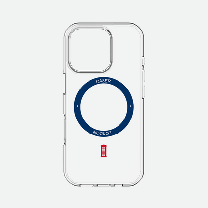 Slim Clear iPhone 16 Pro Max Case with Royal Blue MagSafe Ring - Telephone Box | The Iconic Case