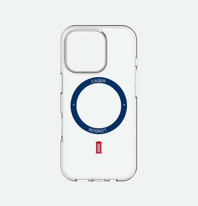 Slim Clear iPhone 16 Pro Max Case with Royal Blue MagSafe Ring - Telephone Box | The Iconic Case