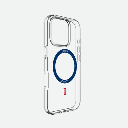 Slim Clear iPhone 16 Pro Max Case with Royal Blue MagSafe Ring - Telephone Box | The Iconic Case