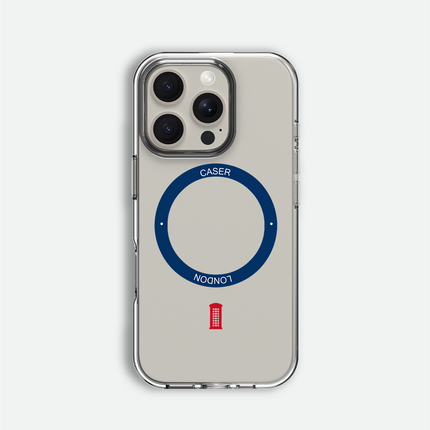 Slim Clear iPhone 16 Case with Royal Blue MagSafe Ring - Telephone Box | The Iconic Case