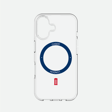 Slim Clear iPhone 16 Pro Max Case with Royal Blue MagSafe Ring - Telephone Box | The Iconic Case