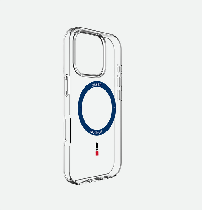 Slim Clear iPhone 16 Pro Case with Royal Blue MagSafe Ring - King's Guard | The Iconic Case