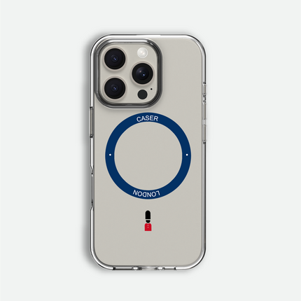 Slim Clear iPhone 16 Pro Max Case with Royal Blue MagSafe Ring - King's Guard | The Iconic Case