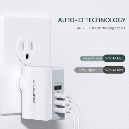 USB Charger 4 Ports Worldwide Universal Adapters Includes UK EU US AUS 22W/5V