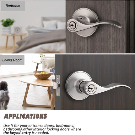Exterior Door Handle Lock Satin Nickel Keyed Entry Wave Style Probrico