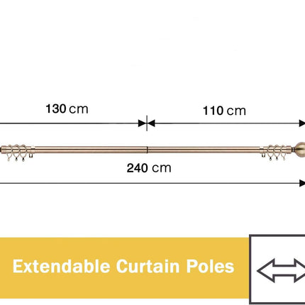 Extendable Curtain Pole Metal 25/28mm 50-95 Inch Antique Brass Set WL.Rocaille