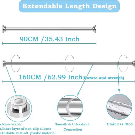 Tension Curtain Rod Shower Stainless Steel No Drill Extendable 90-160 cm Aiitomg