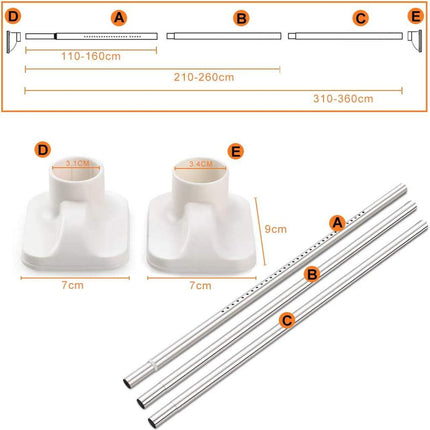 Shower Curtain Rod Extendable Telescopic No Drill Stainless Steel 310-360cm