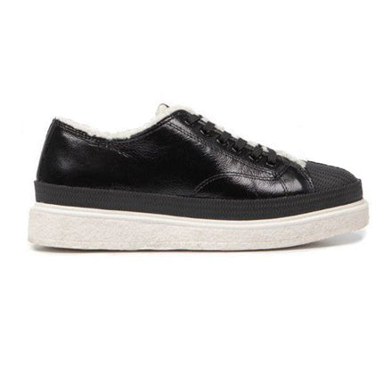 UK 5 Armani Black Leather Faux Fur Women’s Sneakers with Textured Sole – EU 38