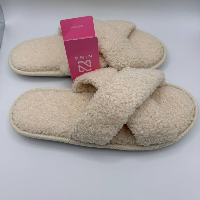 Ladie Winter Slippers Fluffy Fur Memory Foam Beige UK 5/6 (EU 38/39)