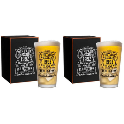Beer Glass Set 2pcs Vintage 1962 1992 480ml 16oz Premium Pint Glasses
