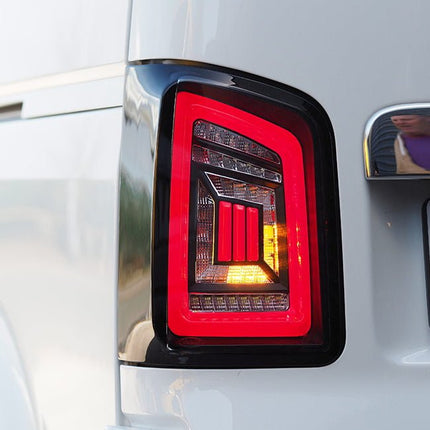 For VW T5 Transporter MK3.1 Van Barndoor LED Rear Lights – Full Frame Clear LED Light Bar | Van-X