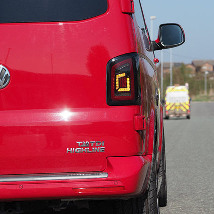 For VW T5.1 Transporter MK3.1 Barndoor Smoked Full Frame LED Rear Lights | Van-X