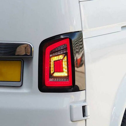 For VW T5 Transporter MK3.1 Van Barndoor LED Rear Lights – Full Frame Clear LED Light Bar | Van-X