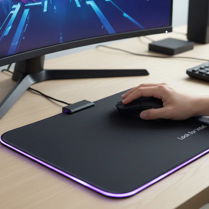 Intel Gaming Mouse Pad Blue Led Light-Up Anti Slip 36.5X25.5cm for PC and Laptop