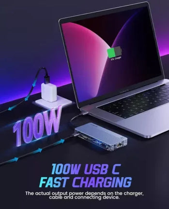 USB C Docking Station 8 in 1 Type C Transparent Dock 3 USB 4K HDMI RJ45 TF & SD