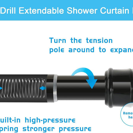 Shower Curtain Rod No Drill Extendable 110-200cm 25mm Bathroom Aiitomg