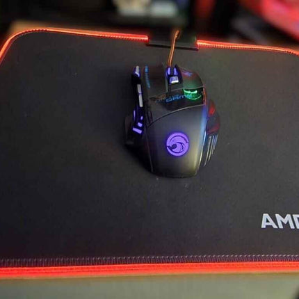 AMD LED Gaming Mouse Pad with Red Light, Anti-Slip, 36.5x25.5cm for PC & Laptop