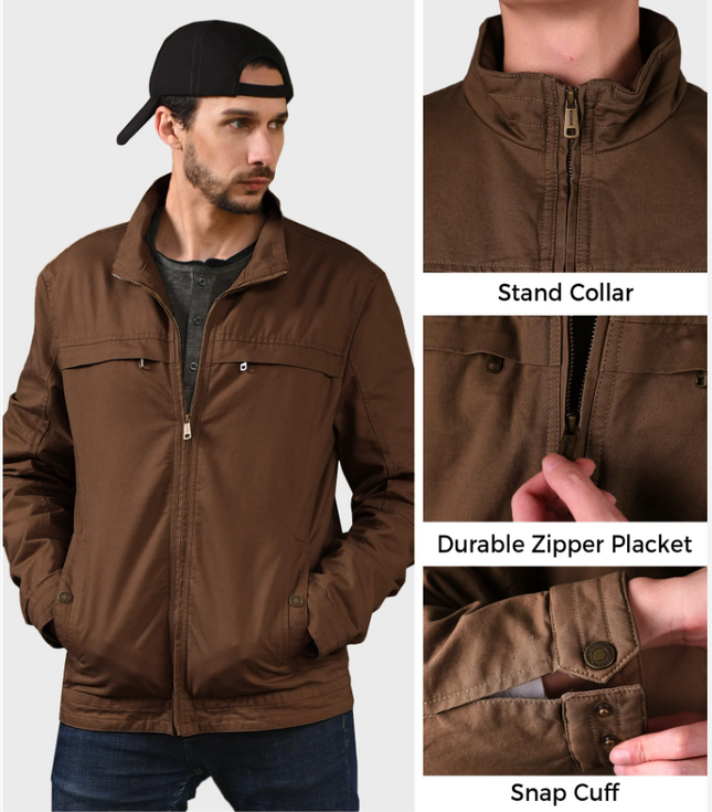 Mens Cotton Harrington Jacket Classic Lightweight Coat Brown XL Pit-to-pit 60cm