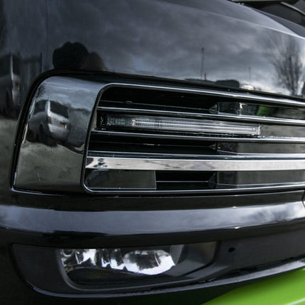 For VW T6 Transporter Light Bar DRL Kit Gloss Black | Highline & Sportline Bumper